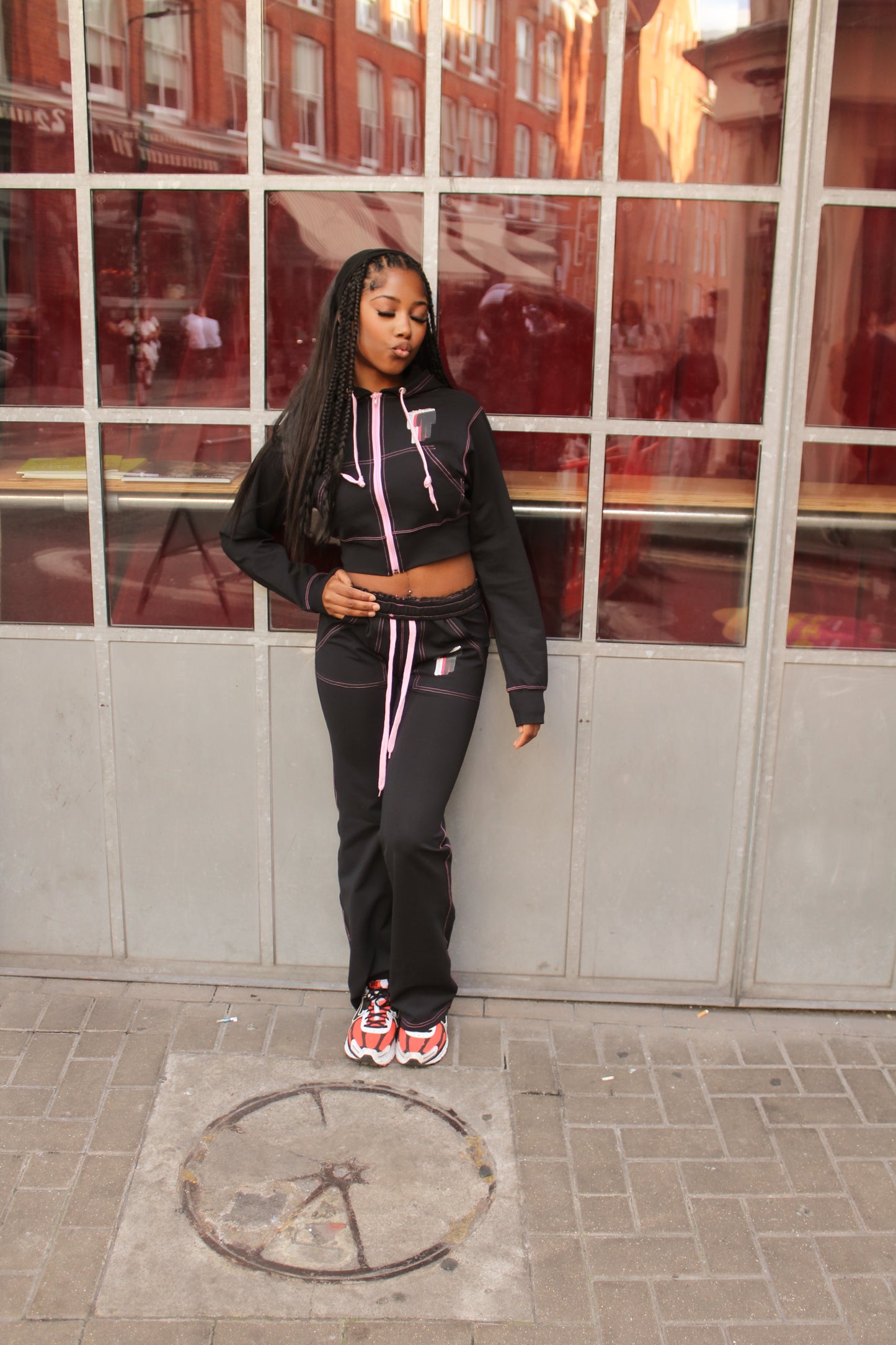 TWIYTC pink and black cropped hoodie