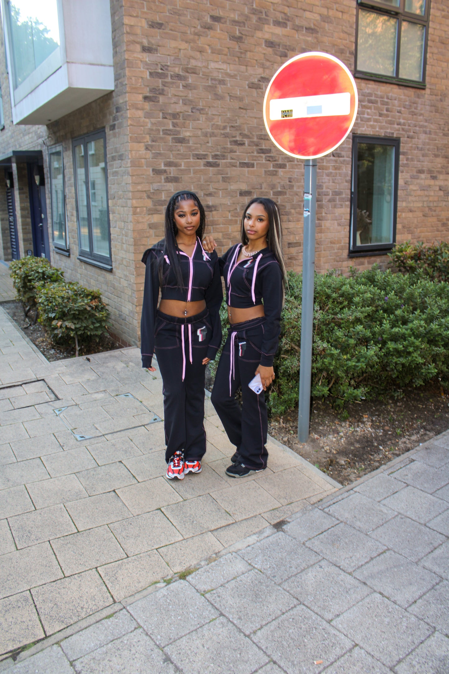 TWIYTC pink and black cropped hoodie