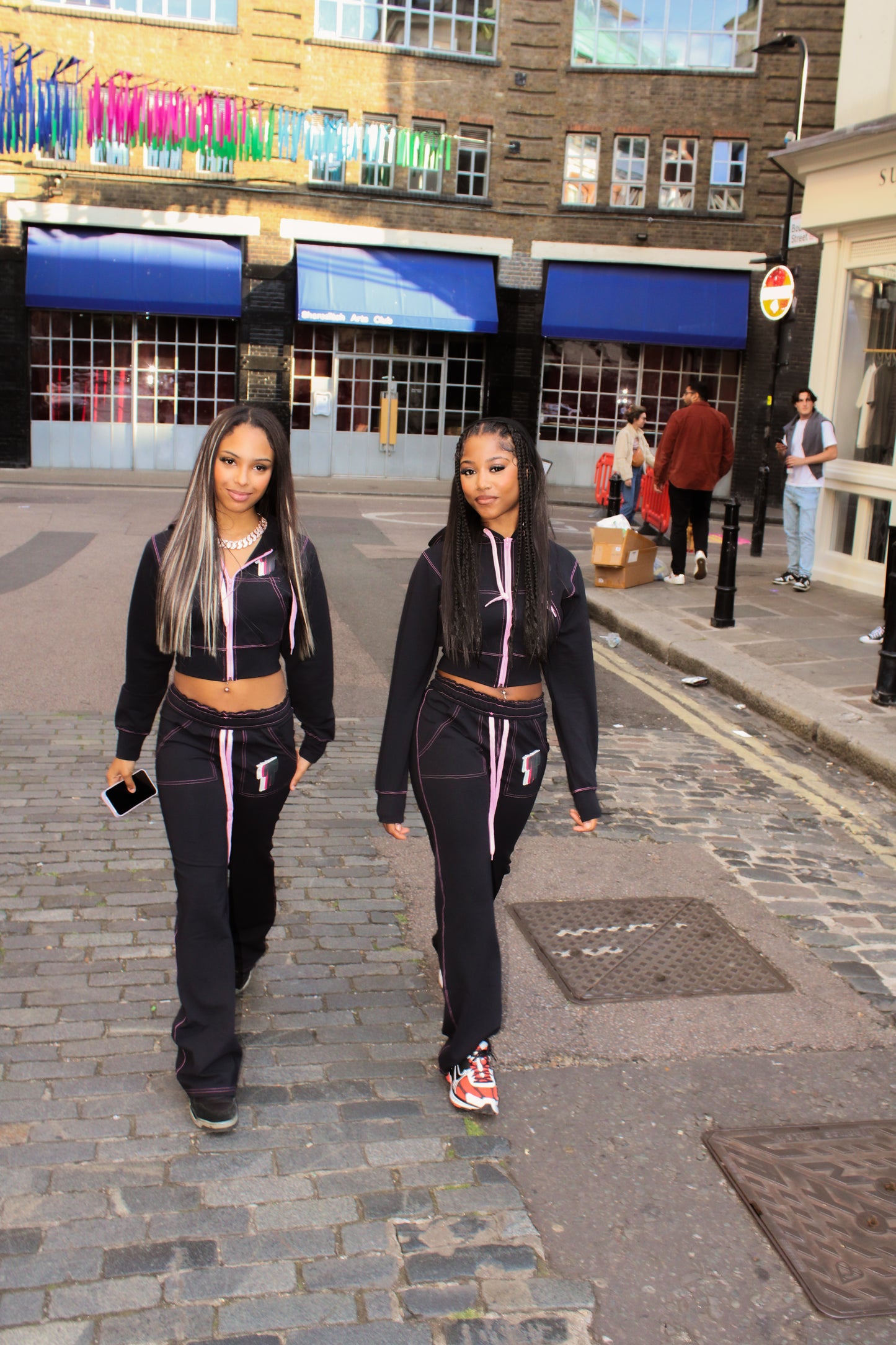 TWIYTC pink and black cropped hoodie